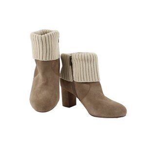 Torrid Sz 11 Wide $89 Tan Suede Cream Knit Cuff Rubber Sole 3" Heel Bootie